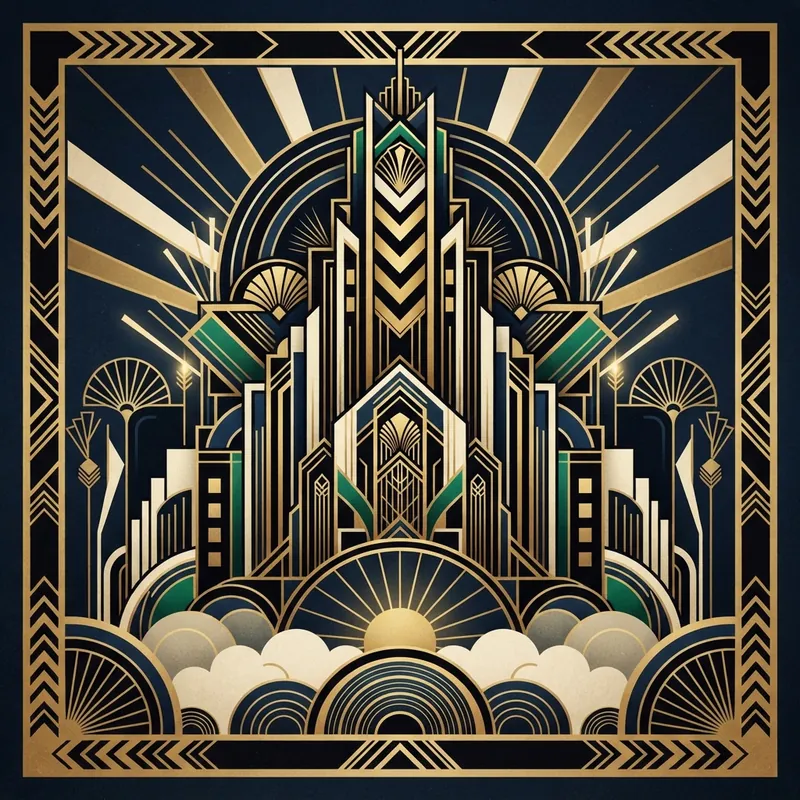 Example of Art Deco graphic design: Geometric, Metallic, Luxurious
