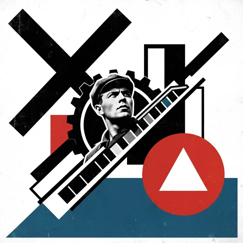 Example of Constructivism (Rodchenko, Lissitzky) graphic design: Geometric, High contrast, Typography-led