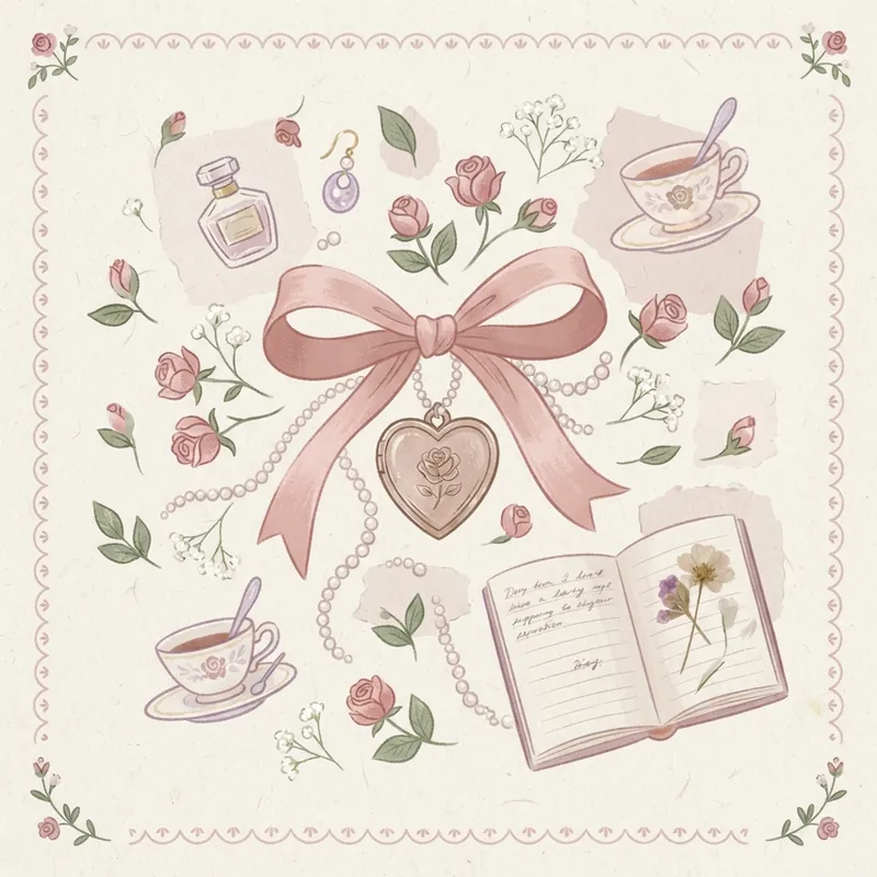 Example of Coquette graphic design: Pastel, Delicate, Soft