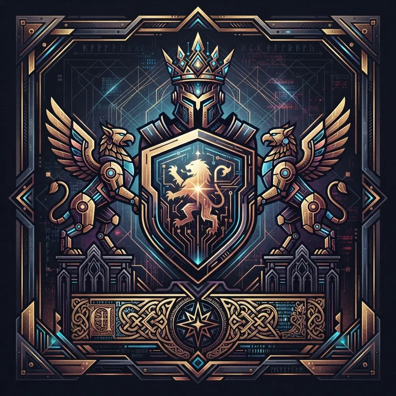 Example of Future Medieval graphic design: Ornate, Glitchy, Digital