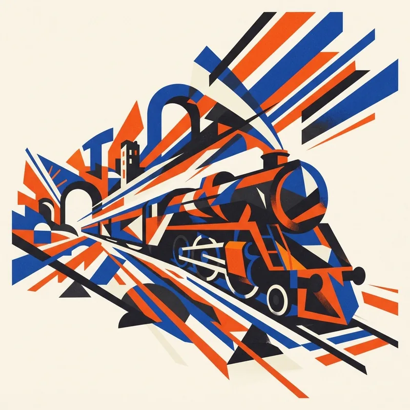 Example of Futurism graphic design: Expressive, High contrast, Geometric