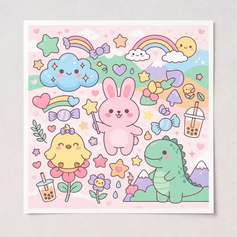 Example of Kawaii graphic design: Pastel, Soft, Character-led