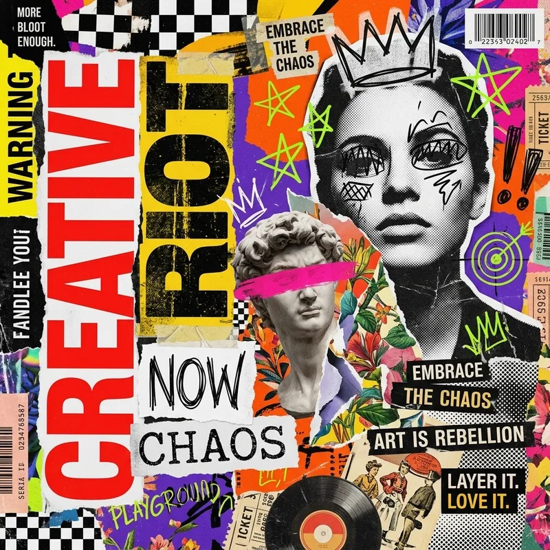 Example of Maximalism graphic design: Layered, Saturated, Dense