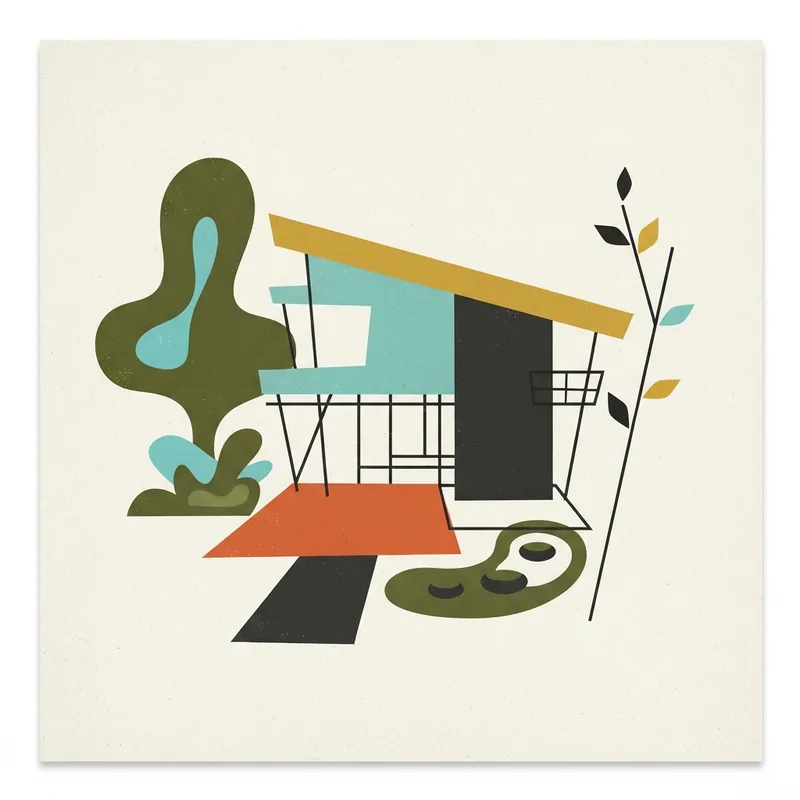 Example of Mid-Century Modern graphic design: Minimal, Geometric, Organic