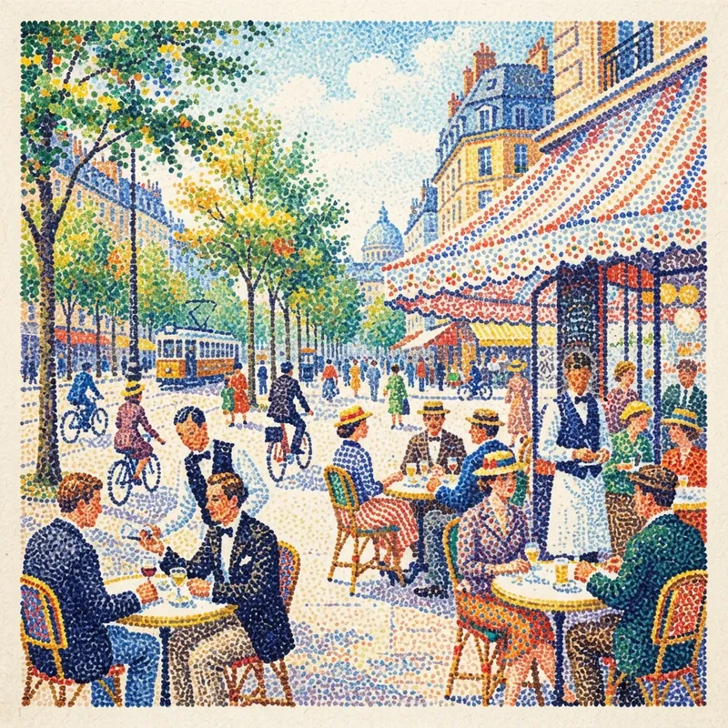 Example of Pointillism graphic design: Textured, Dense, Painterly