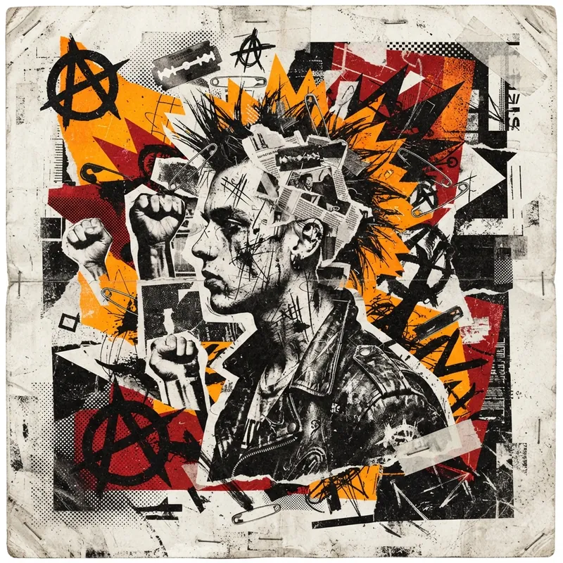 Example of Punk Grunge graphic design: Textured, Collage, Rebellious