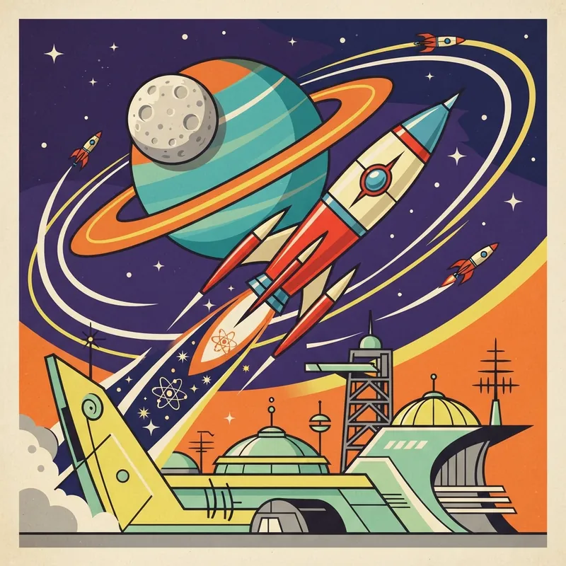 Example of Rocketpunk graphic design: Nostalgic, Illustration-led, Saturated