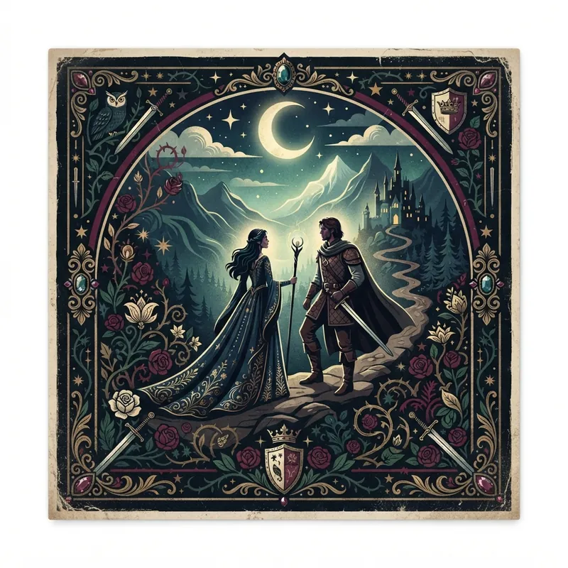 Example of Romantasy graphic design: Ornate, Dramatic, Narrative