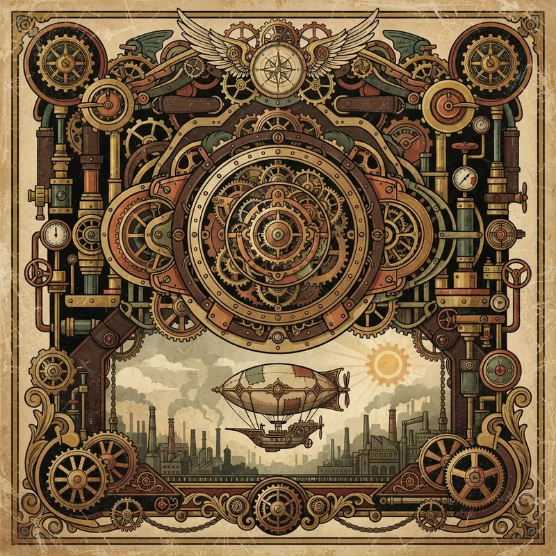Example of Steampunk graphic design: Metallic, Nostalgic, Ornate