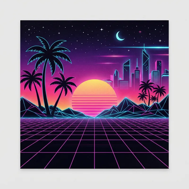 Example of Synthwave graphic design: Neon, Gradient, Nostalgic